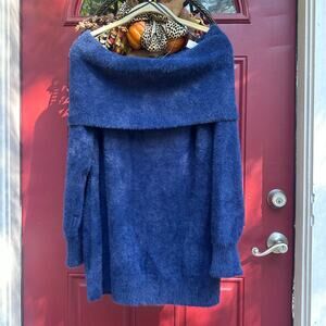 NWT INC International Concept Blue Cozy Off the Shoulder Shimmer Sweater, Size M